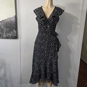 Chic Black and White Polka Dot Midi Dress